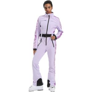GSOU SNOW Ski Suit Women Snowsuit Slim One Piece Jumpsuit Snow Jackets Waterproof Winter Windproof Outdoor Sports Warm(Purple 1)