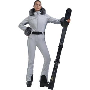 GSOU SNOW Ski Suit Womens One Piece Snowsuit Snowboard Jacket Slim Snow Jumpsuit Faux Fur Ski Outfit Waterproof Windproof(Grey)