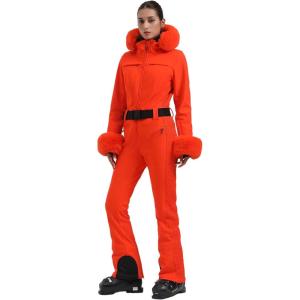 GSOU SNOW Ski Suit Womens One Piece Snowsuit Snowboard Jacket Slim Snow Jumpsuit Faux Fur Ski Outfit Waterproof Windproof(Orange)