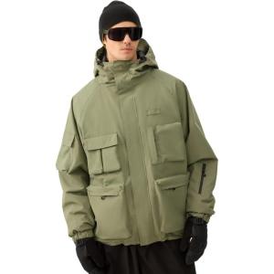 GSOU SNOW Snowboard Jacket Men Ski Jackets Women Snow Jacket Snowboarding Coat Mountain Hooded Waterproof Windproof(Army Green)