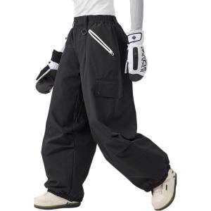 GSOU SNOW Women Men Baggy Ski Pants Loose Snowboard Pants Insulated Snow Pant Waterproof Windproof Outdoor Sport(Black)
