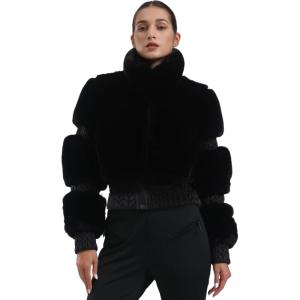 GSOU SNOW Women Ski Jacket Faux Fur Snowboard Coat Snow Cropped Jacket Winter Outdoor Warm(Black)