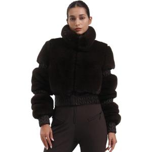 GSOU SNOW Women Ski Jacket Faux Fur Snowboard Coat Snow Cropped Jacket Winter Outdoor Warm(Coffee)