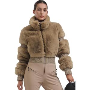 GSOU SNOW Women Ski Jacket Faux Fur Snowboard Coat Snow Cropped Jacket Winter Outdoor Warm(Khaki)