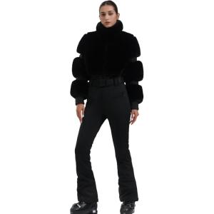 GSOU SNOW Women Ski Suit One Piece Snowsuit Snowboard Faux Fur Collar Slim Jumpsuit Jacket Insulated Windproof Outdoor Winter(Black Color)