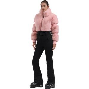 GSOU SNOW Women Ski Suit One Piece Snowsuit Snowboard Faux Fur Collar Slim Jumpsuit Jacket Insulated Windproof Outdoor Winter(Pink Color)