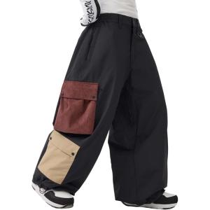 GSOU SNOW Womens Mens Baggy Snow Pants Cargo Snowboard Pants Ski Super Loose Sport Outdoor Insulation Waterproof(Black2)