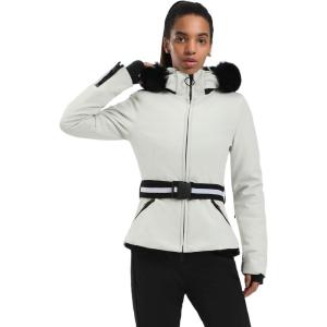GSOU SNOW Women’s Ski Jacket Snowboard Warm Winter Short Slim Snow Coat Jacket Mountain Windproof Waterproof Insulated Hooded(Beige)