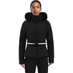 GSOU SNOW Women’s Ski Jacket Snowboard Warm Winter Short Slim Snow Coat Jacket Mountain Windproof Waterproof Insulated Hooded(Black)