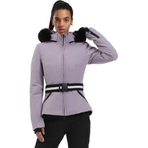 GSOU SNOW Women’s Ski Jacket Snowboard Warm Winter Short Slim Snow Coat Jacket Mountain Windproof Waterproof Insulated Hooded(Purple)