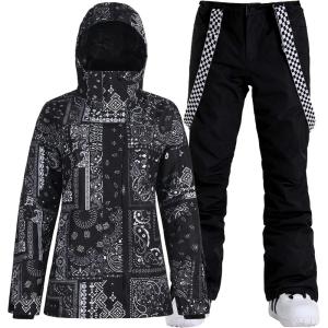 GSOU SNOW Women’s Ski Jacket and Pants Waterproof Windproof Snowsuit Snowboarding Coat Insulated Warm Winter(Black Black)