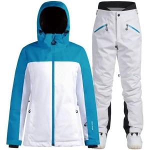 GSOU SNOW Women’s Ski Jacket and Pants Waterproof Windproof Snowsuit Snowboarding Coat Insulated Warm Winter(Blue White 1)