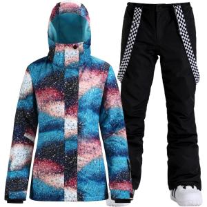 GSOU SNOW Women’s Ski Jacket and Pants Waterproof Windproof Snowsuit Snowboarding Coat Insulated Warm Winter(Lake Blue Black)