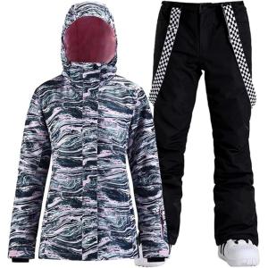 GSOU SNOW Women’s Ski Jackets and Pants Set Snowboarding Snowsuit Snow Coat Hooded Waterproof Windproof(Black Pink)