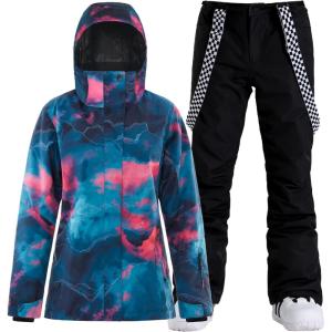 GSOU SNOW Women’s Ski Jackets and Pants Set Snowboarding Snowsuit Snow Coat Hooded Waterproof Windproof(Blue Black 1)