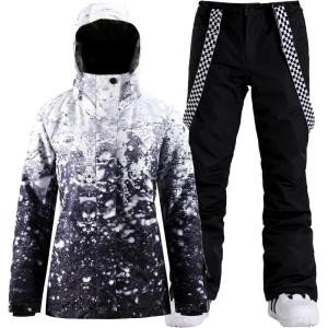 GSOU SNOW Women’s Ski Jackets and Pants Set Snowboarding Snowsuit Snow Coat Hooded Waterproof Windproof(Dark Blue Black)