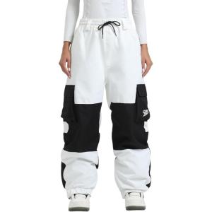 GSOU SNOW Womens Ski Pants Mens Snowboard Pants Waterproof Snow Pants for Winter Outdoor Sport Warm(Black White)