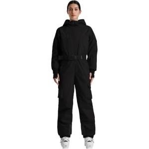 GSOU SNOW Womens Ski Suit One Piece Snow Suit Asymmetric Design Utility Jumpsuit Jacket Waterproof Insulated for Snow Sports(Black)