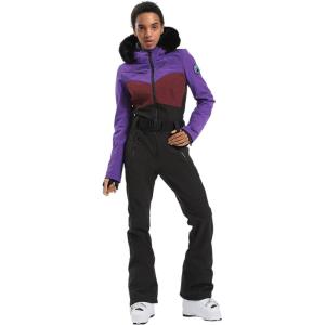 GSOU SNOW Womens Ski Suit One Piece Snowsuit Snowboard Slim Insulated Jumpsuit Jacket Waterproof Windproof for Outdoor Sports(Black Purple)