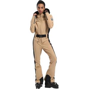 GSOU SNOW Womens Ski Suit One Piece Snowsuit Snowboard Slim Insulated Jumpsuit Jacket Waterproof Windproof for Outdoor Sports(Khaki 1)