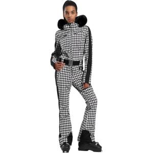 GSOU SNOW Womens Ski Suit One Piece Snowsuit Snowboard Slim Insulated Jumpsuit Jacket Waterproof Windproof for Outdoor Sports(White Thousand Bird Grid)