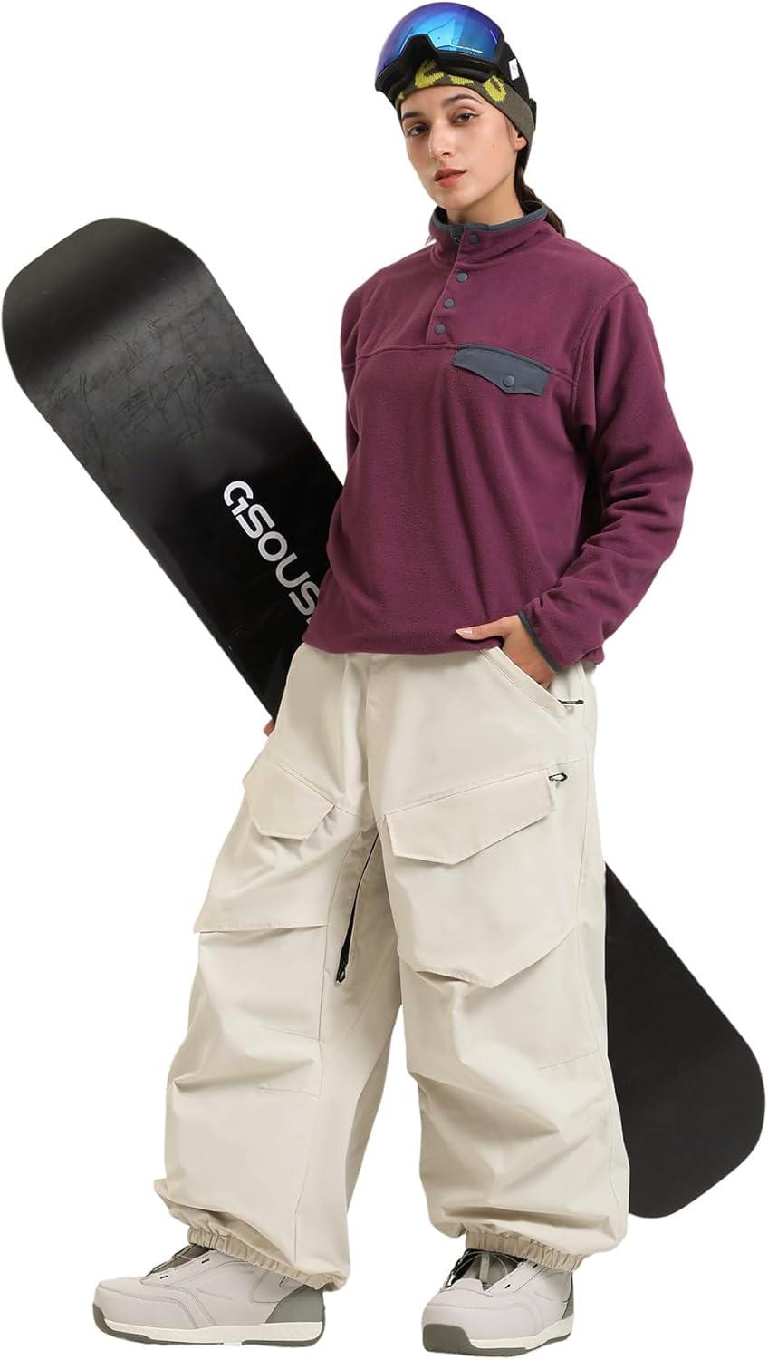 image:imageGSOU SNOW Men Snow Pants Baggy Snowboard Pants Women Ski Pants Sport Insulated Loose Waterproof Windproof Winter Hiking WarmBeige