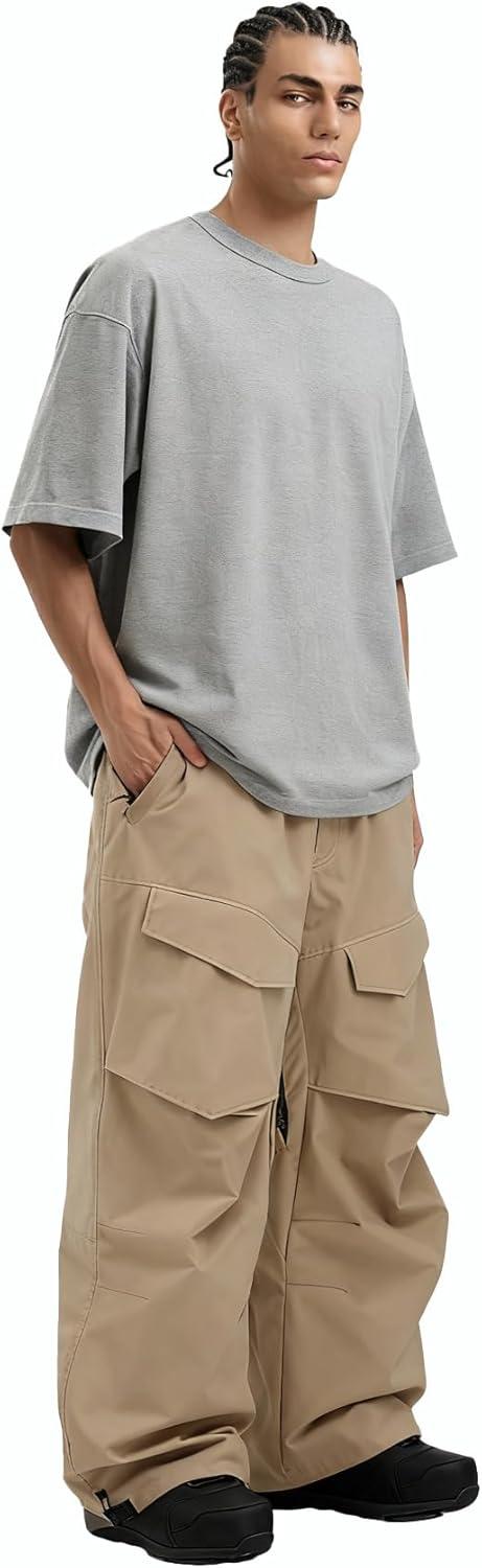 image:imageGSOU SNOW Men Snow Pants Baggy Snowboard Pants Women Ski Pants Sport Insulated Loose Waterproof Windproof Winter Hiking WarmKhaki