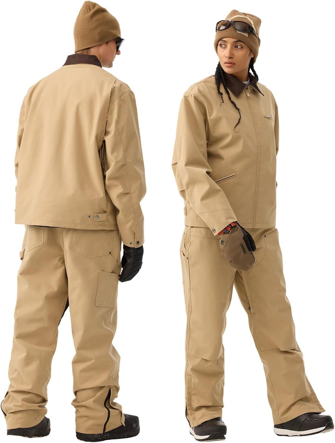 image:imageGSOU SNOW Mens Baggy Snowboard Pants Women Ski Pant Loose Fit Snow Pants Insulated Windproof Waterproof Hiking Winter OutdoorKhaki