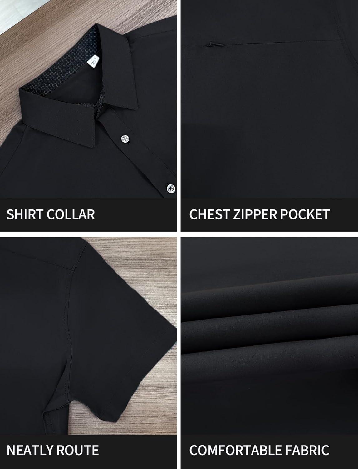 image:imageGSOU SNOW Mens Fishing Shirts Short Sleeve Button Up Hiking Shirt Cooling Quick Dry VentedBlack 1