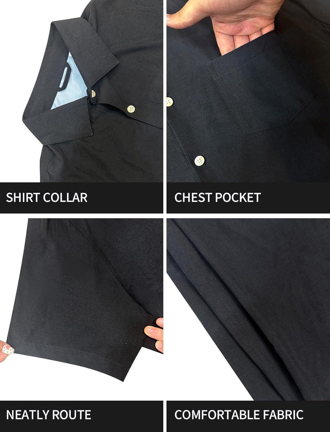 image:imageGSOU SNOW Mens Fishing Shirts Short Sleeve Button Up Hiking Shirt Cooling Quick Dry VentedBlack