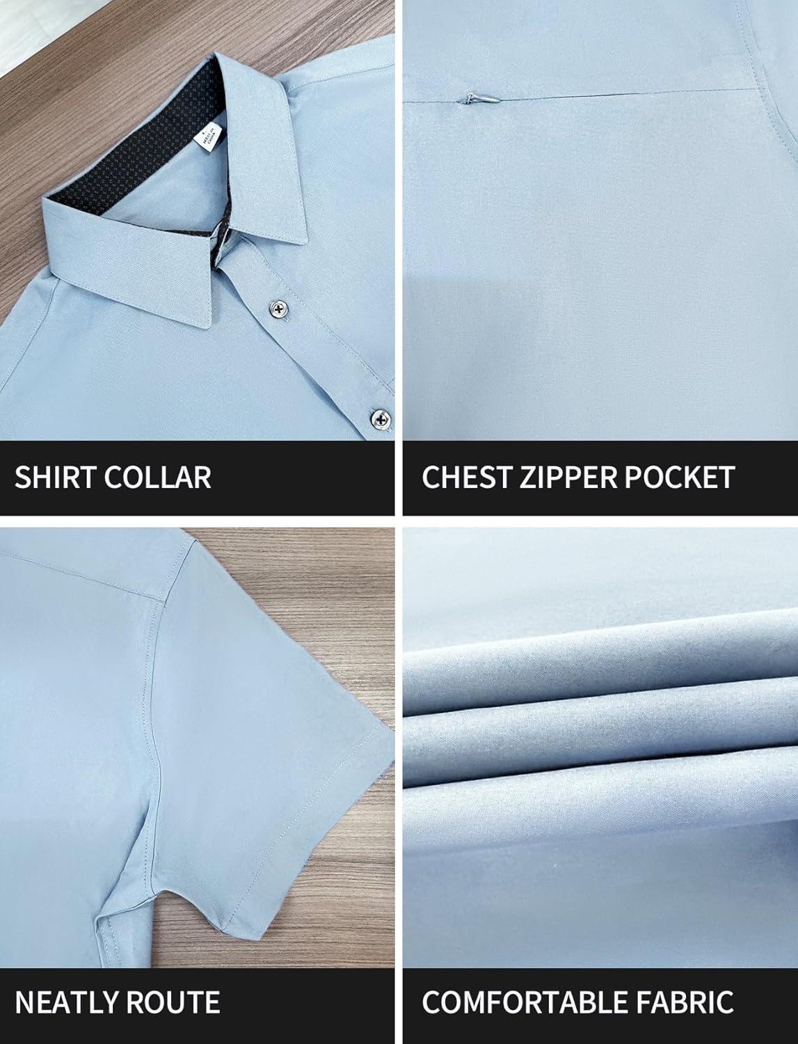 image:imageGSOU SNOW Mens Fishing Shirts Short Sleeve Button Up Hiking Shirt Cooling Quick Dry VentedBlue 1