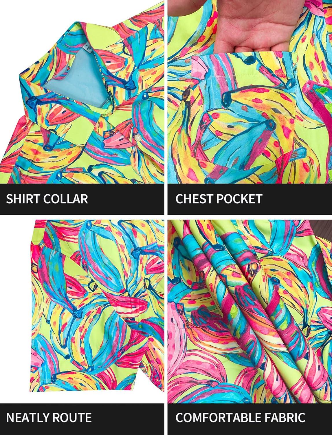 image:imageGSOU SNOW Mens Fishing Shirts Short Sleeve Button Up Hiking Shirt Cooling Quick Dry VentedColorful