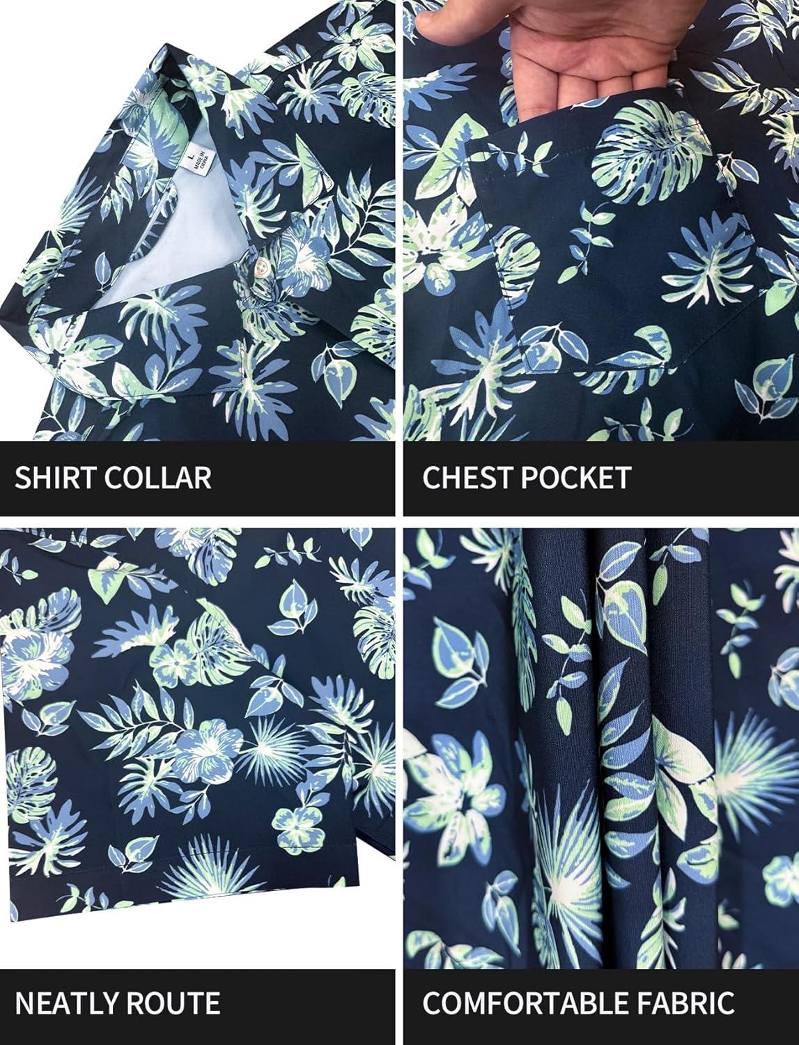 image:imageGSOU SNOW Mens Fishing Shirts Short Sleeve Button Up Hiking Shirt Cooling Quick Dry VentedNavy Blue Floal