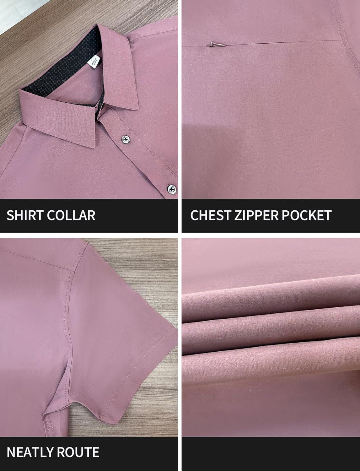 image:imageGSOU SNOW Mens Fishing Shirts Short Sleeve Button Up Hiking Shirt Cooling Quick Dry VentedPurple