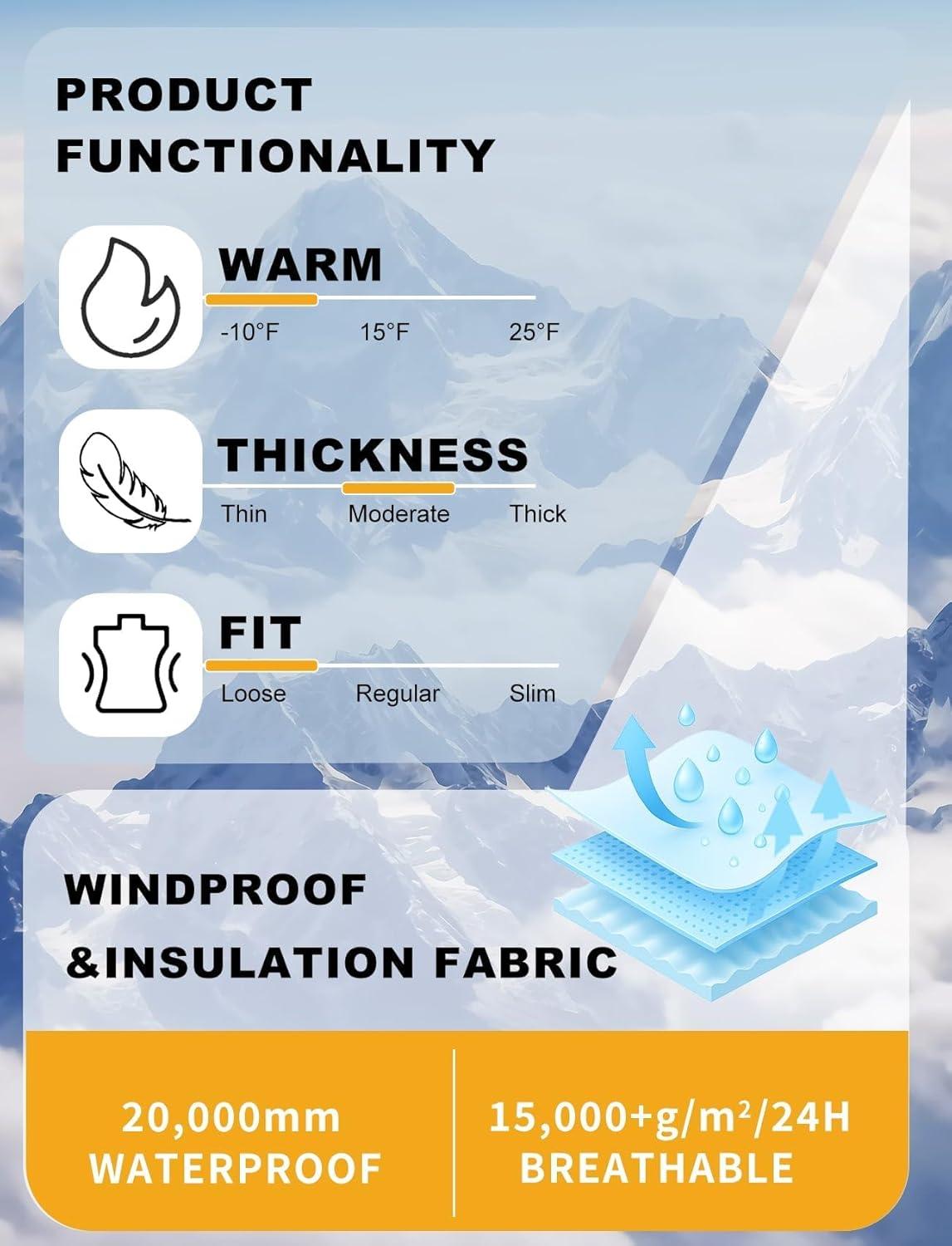 image:imageGSOU SNOW Ski Suit Men Baggy Ski Jacket and Pants Set Snow Suit Washed Effect Waterproof Insulated Windproof for Snow SportBlack