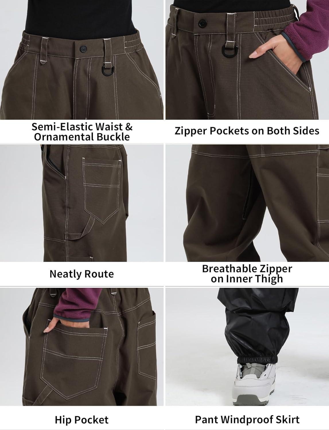 image:imageGSOU SNOW Womens Mens Snowboard Pants Baggy Ski Snow Pants Loose Cargo Sport Outdoor Insulation WaterproofDark Coffe100