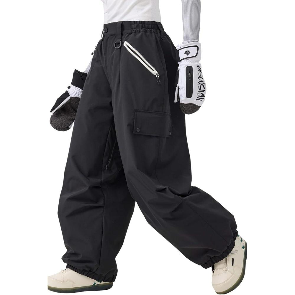 image:imageGSOU SNOW Men Super Baggy Ski Pants Loose Snowboard Pants Women Snow Sport Insulated Waterproof Windproof Outdoor SportBlack