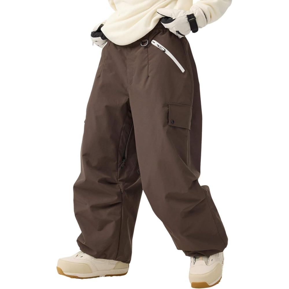 image:imageGSOU SNOW Men Super Baggy Ski Pants Loose Snowboard Pants Women Snow Sport Insulated Waterproof Windproof Outdoor SportDark Coffee