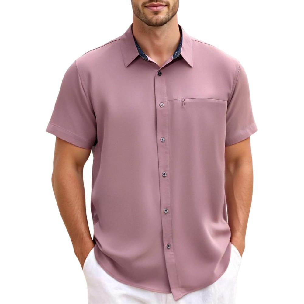 image:imageGSOU SNOW Mens Fishing Shirts Short Sleeve Button Up Hiking Shirt Cooling Quick Dry VentedPurple