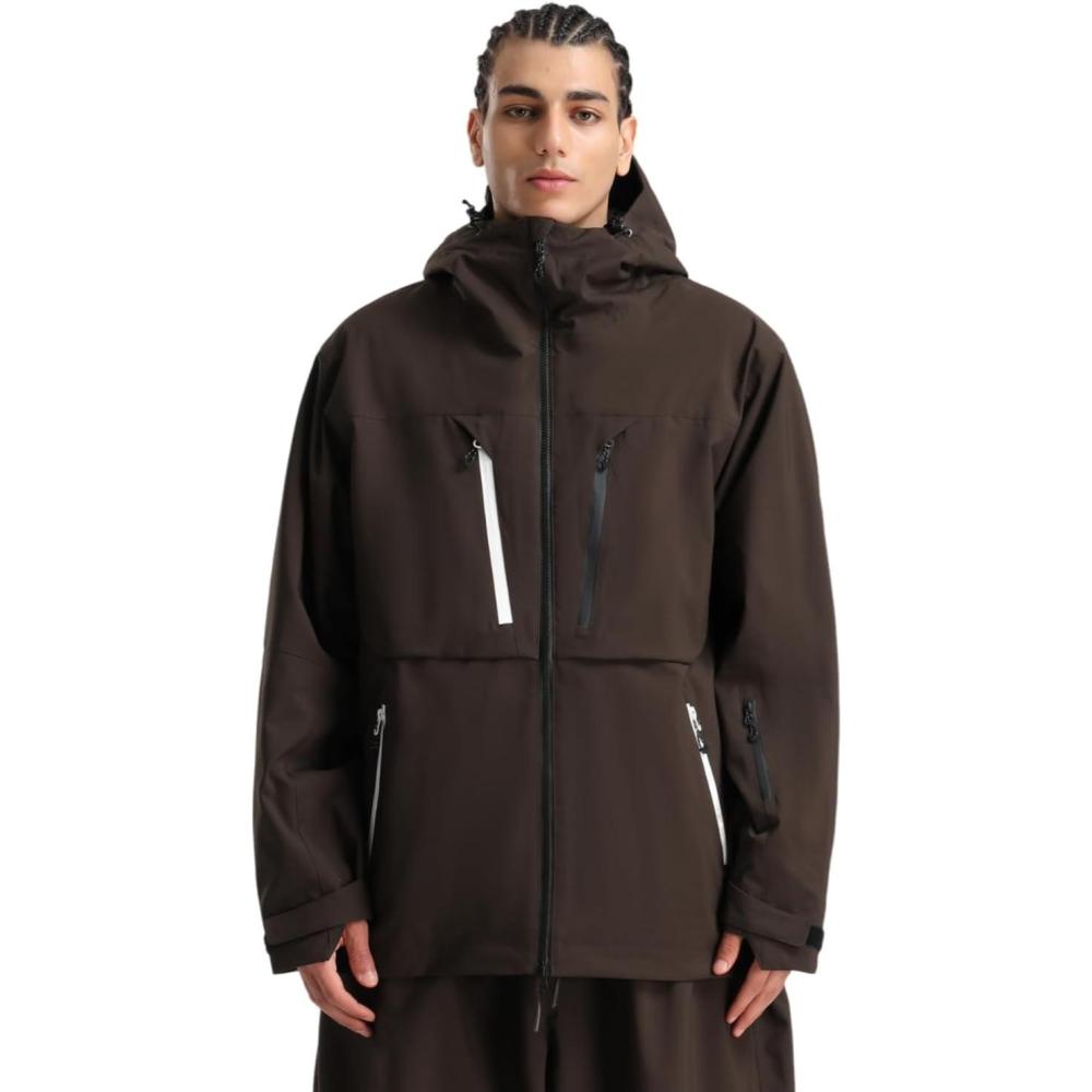 image:imageGSOU SNOW Mens Ski Jacket Waterproof Snowboard Jackets Windproof Baggy Snowboarding Coat Winter Outdoor Sports Snow HoodedDark Brown