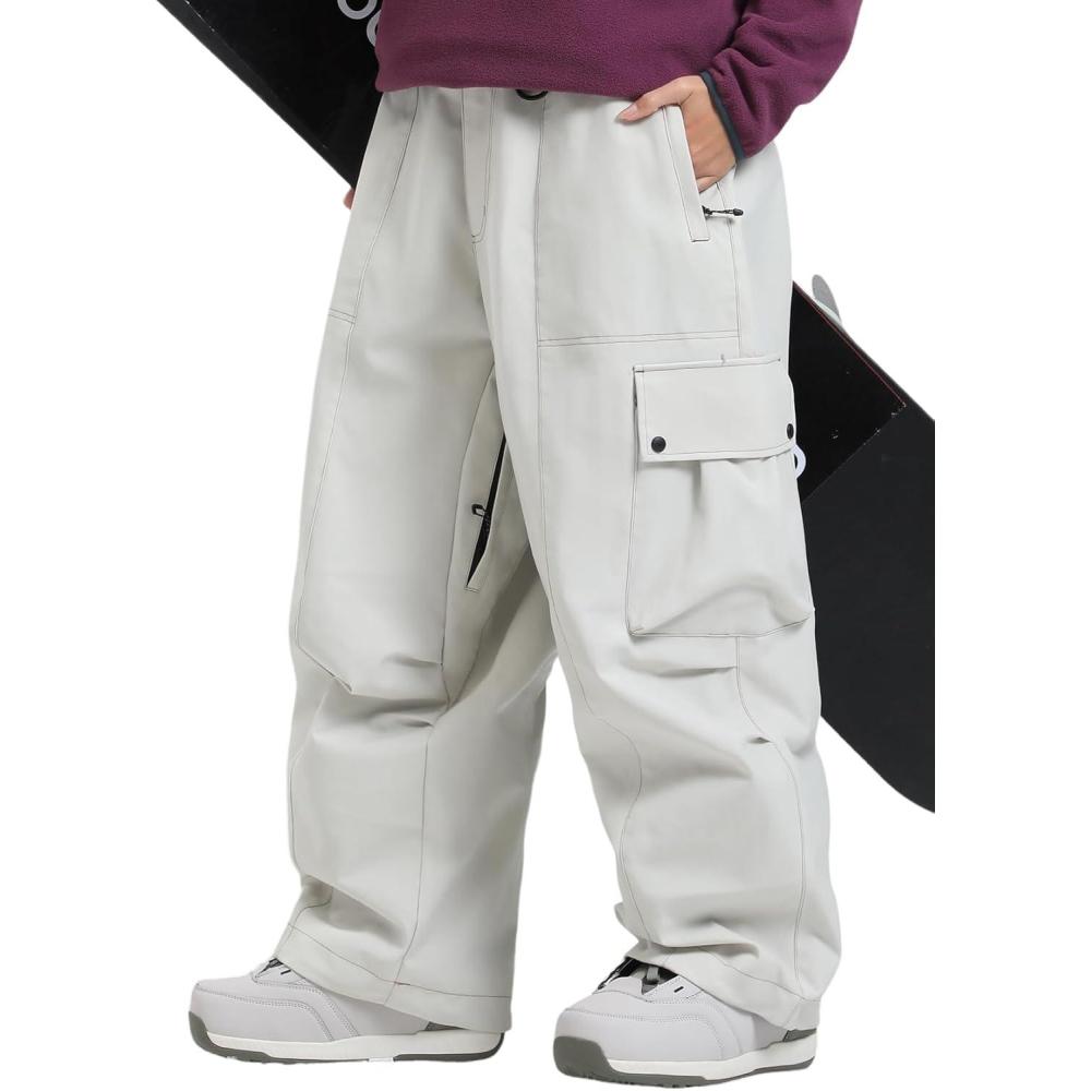 image:imageGSOU SNOW Womens Mens Snowboard Pants Baggy Ski Snow Pants Loose Cargo Sport Outdoor Insulation WaterproofBegie