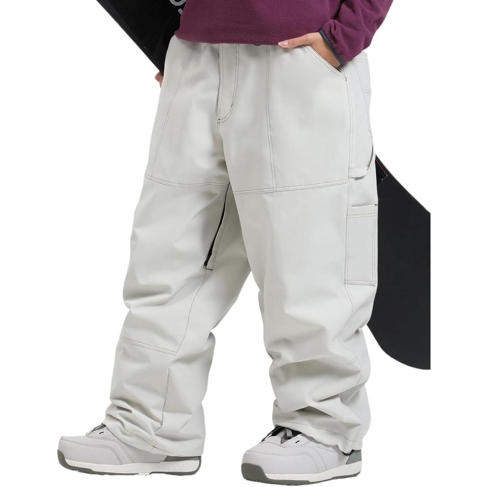 image:imageGSOU SNOW Womens Mens Snowboard Pants Baggy Ski Snow Pants Loose Cargo Sport Outdoor Insulation WaterproofBeige100
