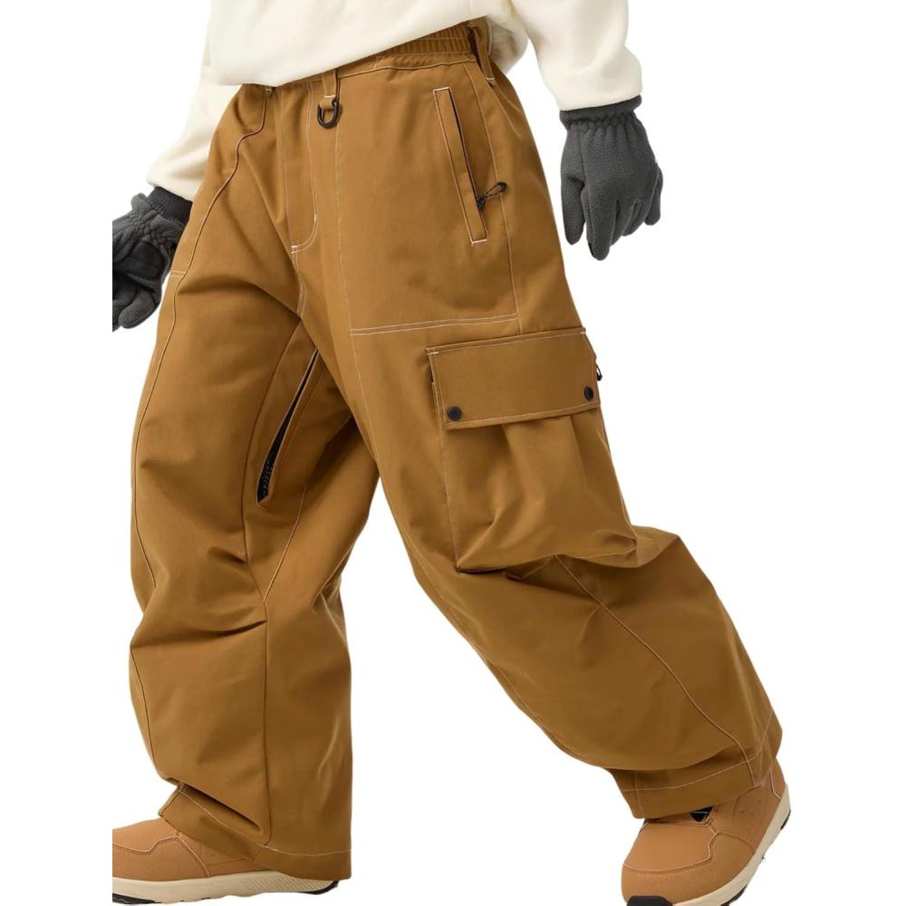 image:imageGSOU SNOW Womens Mens Snowboard Pants Baggy Ski Snow Pants Loose Cargo Sport Outdoor Insulation WaterproofCoffe