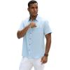 GSOU SNOW Mens Fishing Shirts Short Sleeve Button Up Hiking Shirt Cooling Quick Dry Vented(Blue 1)