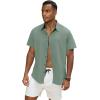 GSOU SNOW Mens Fishing Shirts Short Sleeve Button Up Hiking Shirt Cooling Quick Dry Vented(Green)