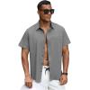 GSOU SNOW Mens Fishing Shirts Short Sleeve Button Up Hiking Shirt Cooling Quick Dry Vented(Grey 1)