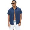 GSOU SNOW Mens Fishing Shirts Short Sleeve Button Up Hiking Shirt Cooling Quick Dry Vented(Navy)