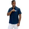 GSOU SNOW Mens Fishing Shirts Short Sleeve Button Up Hiking Shirt Cooling Quick Dry Vented(Navy)