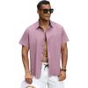 GSOU SNOW Mens Fishing Shirts Short Sleeve Button Up Hiking Shirt Cooling Quick Dry Vented(Purple)
