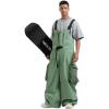 GSOU SNOW Baggy Snowboard Bibs Women Men Ski Pants Loose Fit Overalls Insulated Winter Outdoor Sports Wear(Green)
